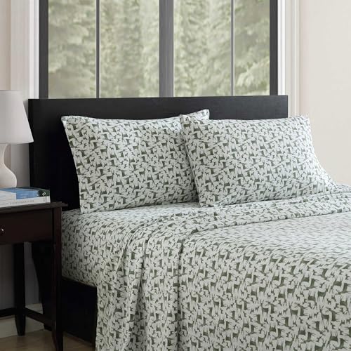 Image of Eddie Bauer - Flannel Sheets King Size, Anti-Pilling & Wrinkle Resistant Cotton, Touchably Soft for All-Season Comfort - Bed Sheets with Matching Pillowcases & Fitted Sheet (Deer Camp Green)