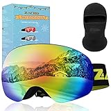  Zacro Verstellbarer Skibrille + Winddichter Kappe, Anti Fog & UV Schutz Doppelt Snowboard Brille für Damen und Herren Jungen und Mädchen, Grün