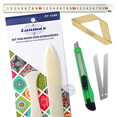 Vincador E Dobradeira + Estilete 9mm + 2 Lâminas Extras + Regua Alumínio 30 cm + Fio Cabelo Madeira