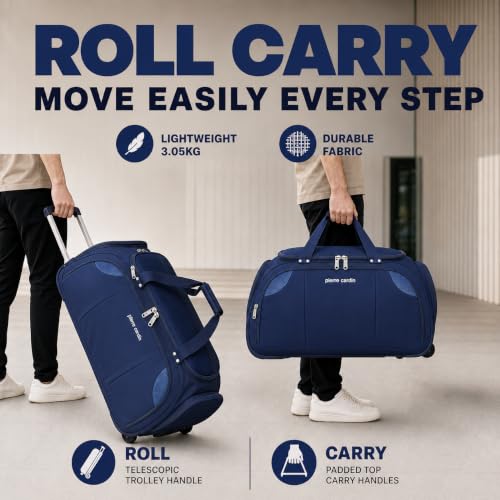 Miniatura 5 de Bolsa De Lona Con Ruedas Grande Y Ligera Pierre Cardin, Con Ruedas Estilo Scooter Probadas A Presión, Opción De Carrito De Arrastre, Bolsa Deportiva De Viaje Cl769 Large 30 , Azul
