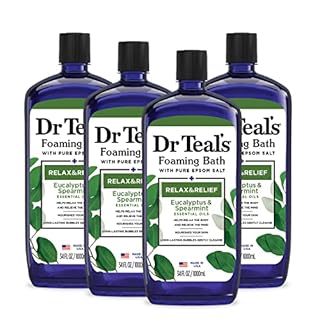 Dr Teal's Foaming Bath with Pure Epsom Salt, Relax & Relief with Eucalyptus & Spearmint, 34 fl oz (Pack of 4)
