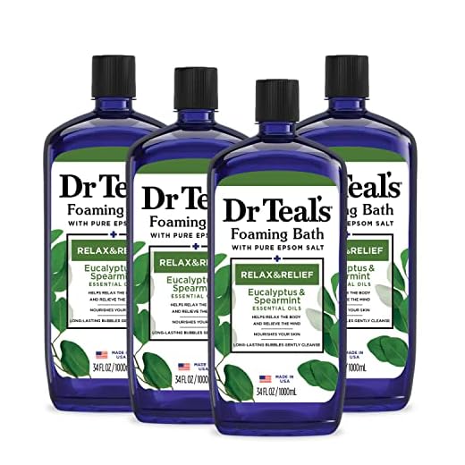 Dr Teal's Foaming Bath with Pure Epsom Salt, Relax & Relief with Eucalyptus & Spearmint, 34 fl oz (Pack of 4)