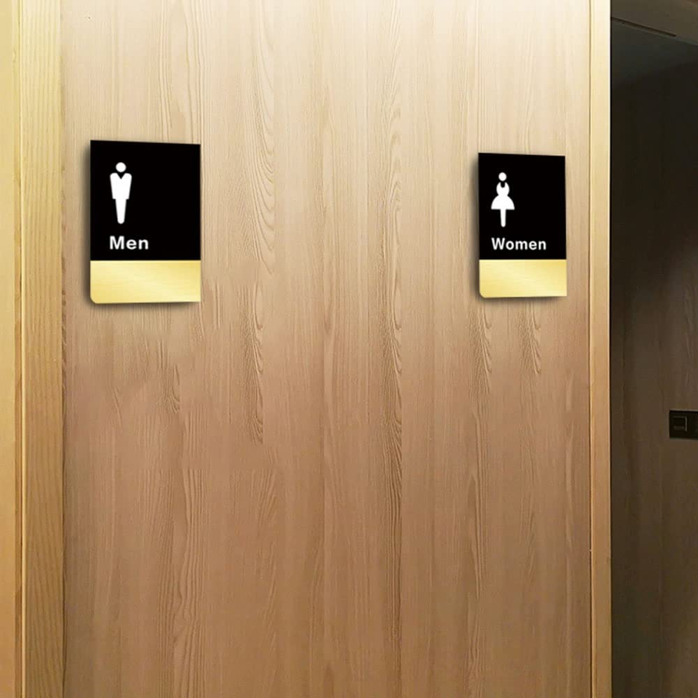 Tarjetas recordatorias de baño de Doble Cara para instalación en el Lado de Hombres y Mujeres, letreros de baño para Hombres y Mujeres adecuados para hoteles(Mujeres Amarillas