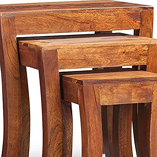 Image of Sheesham Wood Nesting Table Stool, Set of 3