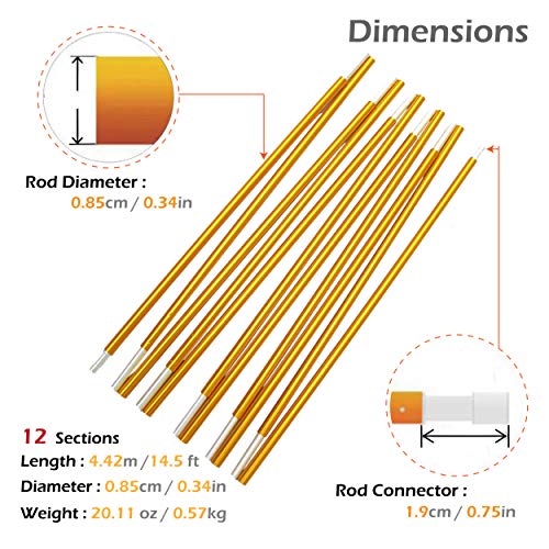 image for Azarxis Tent Pole Repair Kit Splint Support Kit Replacements Aluminum 