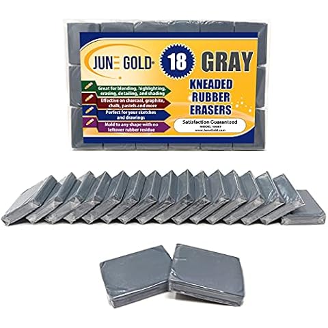 June Gold Kneaded Rubber Erasers, Gray, 18 Pack - Blend, Shade, Smooth, Correct, and Brighten Your Sketches and Drawings Cover