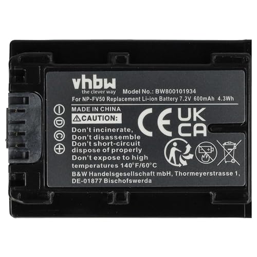 vhbw Batería reemplaza Sony NP-FV40, NP-FV50, NP-FV30 para cámara de vídeo (600 mAh, 7,2 V, Li-Ion) con Chip - imagen 5