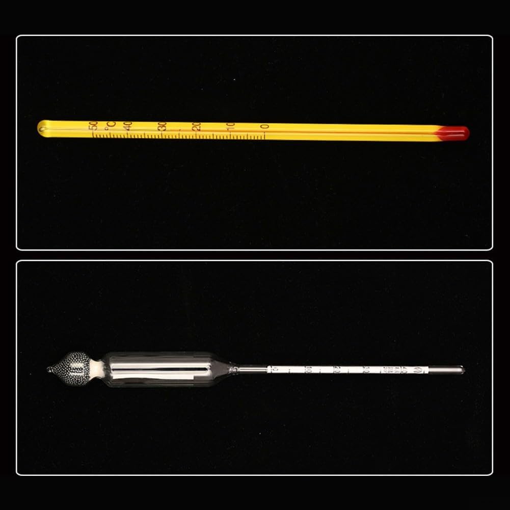 Alcohol Meter Set with Thermometer, 3pcs Glass Hydrometer 0-100 Proof in Wooden Box Baijiu Wine Testing, 0-50C Temp Gauge