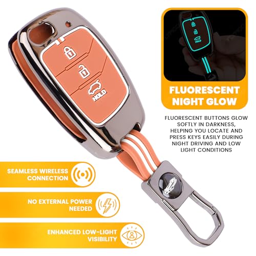 Image of Coll of Fest Premium Metal Silicone Brown Key Cover Compatible with Hyundai Creta | i20 | Alcazar | Venue | Xcent | Grand i10 Nios | Aura | Exter | Tucson 3-Button Flip Key Glow in Dark