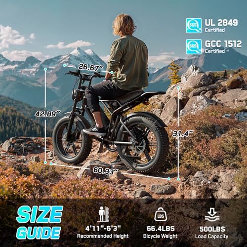 TST Electric Bike for Adults, 1500W Peak Motor 60 Miles Fat Tire E Bike 48V 15Ah Removable Battery 20" Electric Bike with Full Suspension UL 2849 Certification Black - Image 5