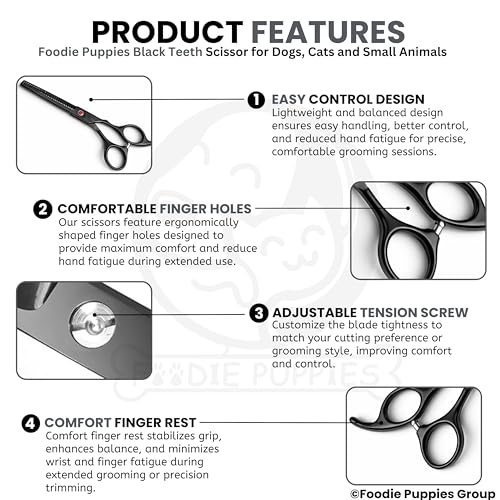 Image of Foodie Puppies Professional Dog Thinning Scissors with Teeth - Black Grooming Shears for Dogs & Cats | Stainless Steel, Smooth Cut, Ergonomic Handle for Salon & Home Pet Grooming Daily Use