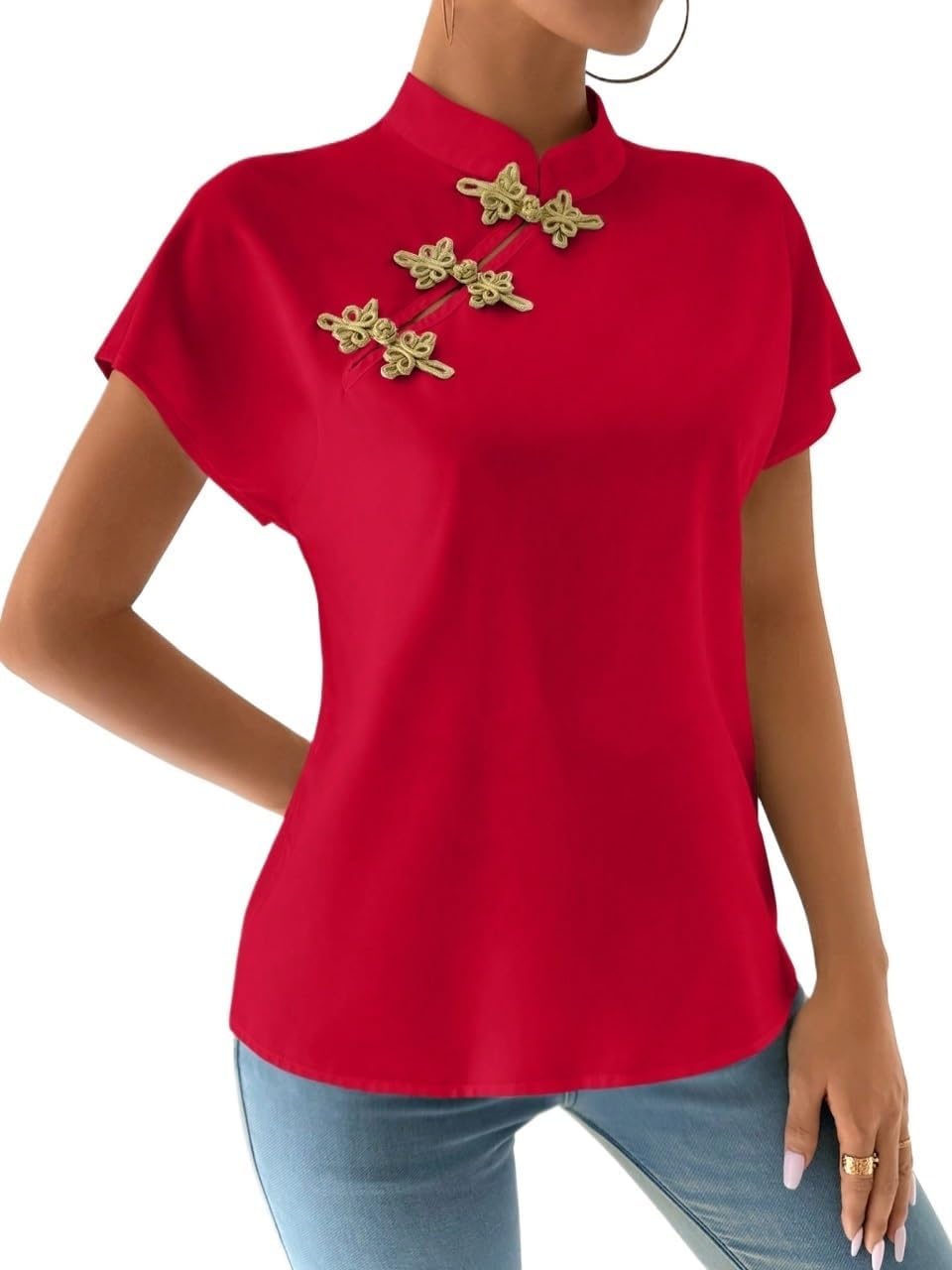 Women's Classic-Fit Shirt Button Short Sleeve Blouse