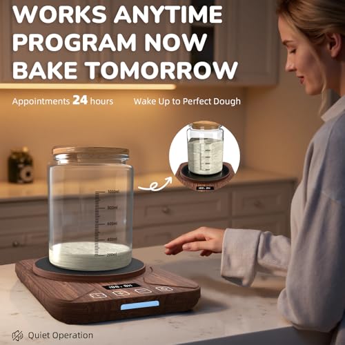 FJR Sourdough Starter Warmer Mat with Precise Thermostat Control, 70-100°F Heating Pad for Faster Starter Activation & Dough Proofing, 24H Timer, Fermentation Heater for Home Bakers(Wood brown) — view 6