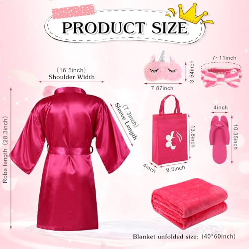 Bonuci 36 Pcs Spa Party Supplies for Girls Birthday 6 Set Sleepover Party Satin Robes 6 Slumber Throw Blankets Kids Kit Pack3