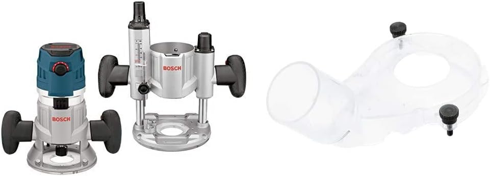 BOSCH MRC23EVSK Combination Router 15 Amp 2.3 Horsepower Corded Variable Speed Combination Plunge & Fixed-Base Router Kit with Hard Case | BOSCH RA1177AT 3-Piece Dust Extraction Hood Kit