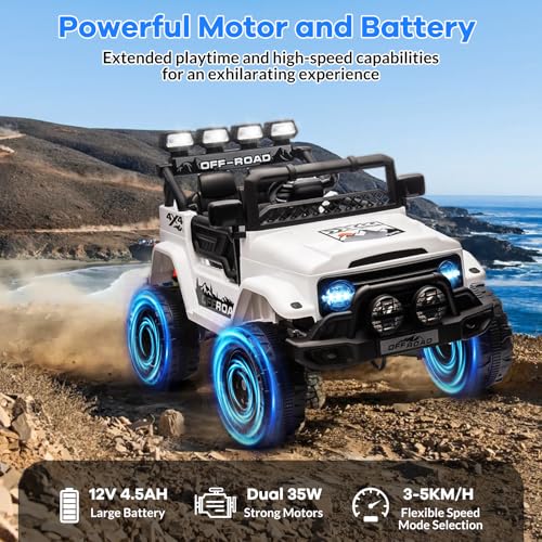 GarveeLife 12V Kids Ride On Toy for Kids Ages 37-96 Months, Electric Truck Ride On Car with 5MPH Max Speed, Remote Control, Steering Wheel, Accelerator Pedal, Treaded Tires, Music and Story, White by GarveeLife - Image 4