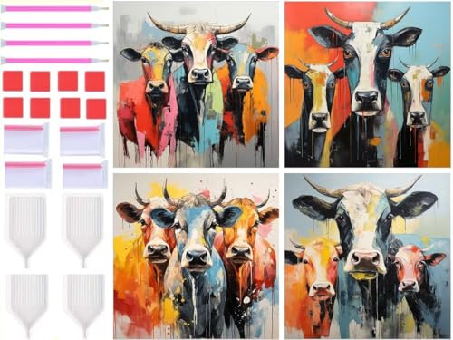 Peinture diamant vache 4 pack idée cadeau fait main pour loisirs créatifs 40x40cm