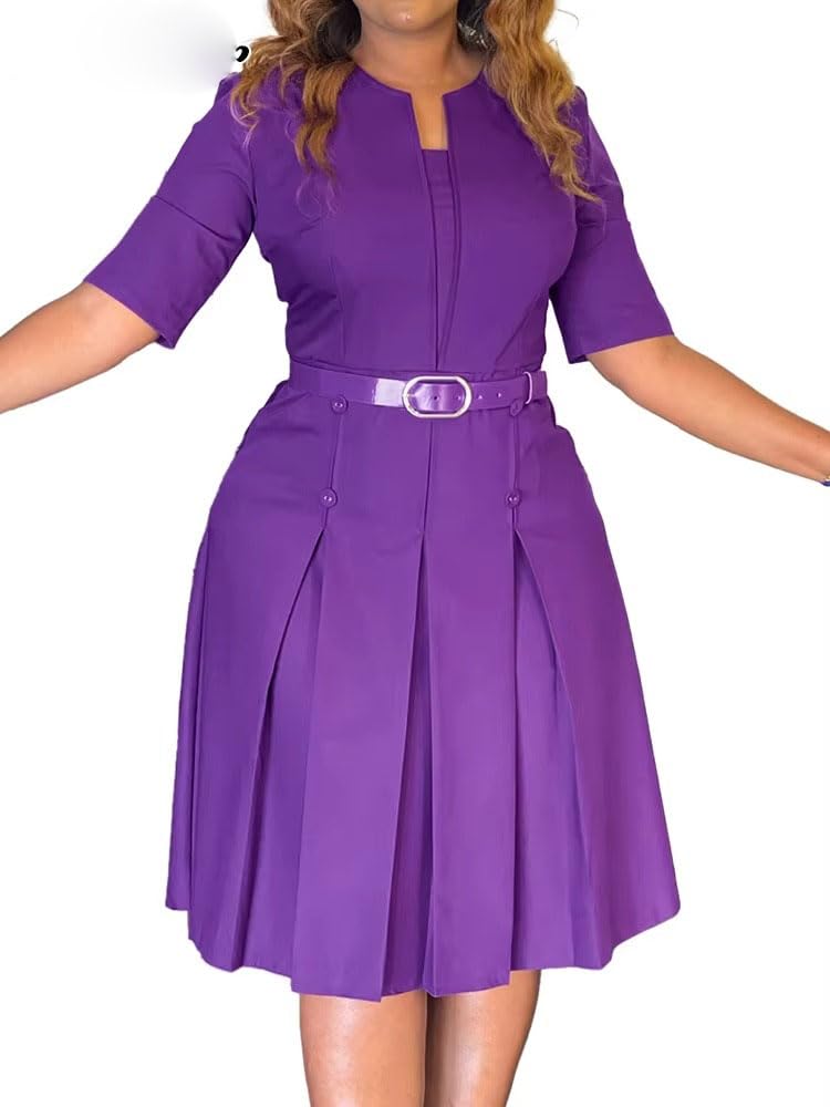 Vestidos midi para mujer con cinturón, media manga, acampanado, vestidos de invitados africanos para noche de graduación