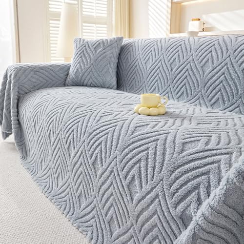 Highdi Invierno Funda de Sofá, Manta Cubre Sofa Multiusos para 1 2 3 4 Plazas, Universal Calor Felpa Mantas Foulard Cómoda Cubrecama Protector Sofa (180x90cm,Gris Claro)