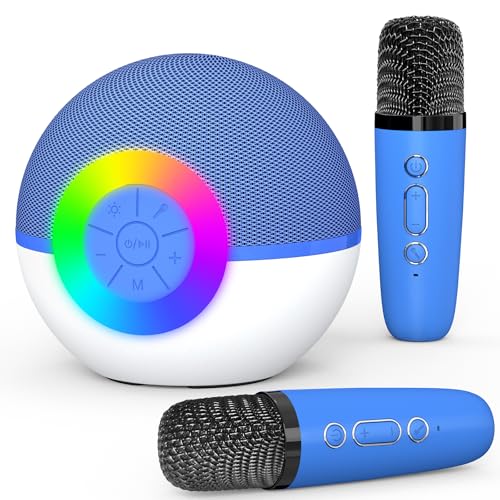 Mgaolo Mini Karaoke Machine for Kids Adults,Portable Bluetooth Speaker with 2 Wireless Microphones,Gift Toys with MP3 Player for Boys Girls 3-12 Year Old Birthday Family Home Party Present (Blue)