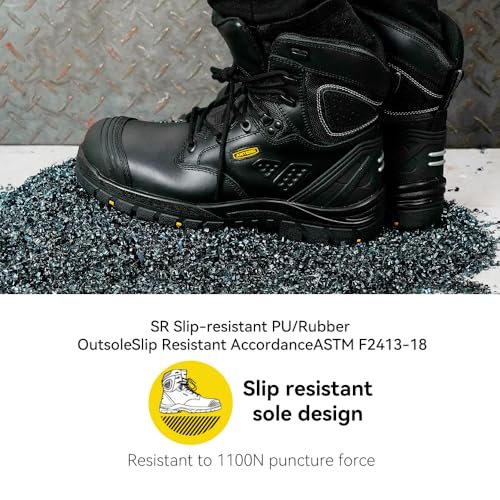 Image of Men's Work Boots, Oiled Nubuck Leather Steel Toes Mens Work Shoes, Non Slip Lace Up Protective Shoes, 8 Inch, Anti-Static, Anti-Puncturing, Anti-Fatigue (AT505, Black,9)