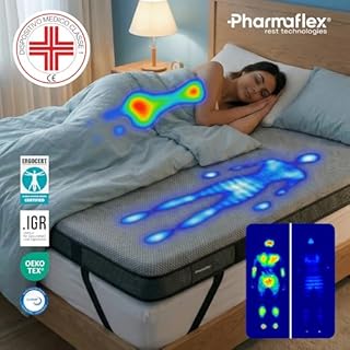 Pharmaflex - Topper Memory Foam 160x190 Materasso Matrimoniale, Alto 6 cm con 7 Zone e 2 Strati per Mal di Schiena Allevia Dolori, Coprimaterasso Correttore Medico Ortopedico con 4 Bande Elastiche