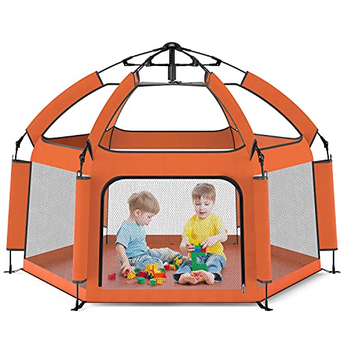 Foldable Portable 63â€ Baby Playpen - Large playpen, Lightweight, Folding, Play Yard Crib for Indoor & Outdoor Kids Activity Center - Baby Playpen with UP Shade Cover for Any Baby or Small Child