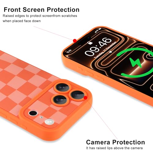Image of ZIYE for iPhone 17 Pro Max Case Orange Grids Plaid Checkerboard Pattern