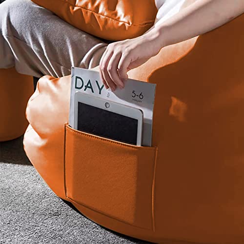 Image of 4XL Bean Bag with Stool & Cushion Ready to Use Filled with Beans | Faux Leather Bean Bag Chair (Orange, XXXXL)