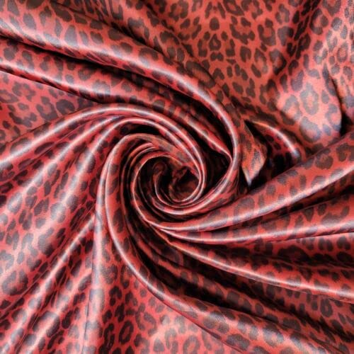 TEXTILE STATION Polyester Satin Fabric Butterfly Print 105 GSM 58 Inches Wide Craft Material by The Meter (Red Leopard)
