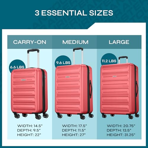 Image of American Tourister Westridge Hardshell Luggage Set - 3 Piece Set - 20 inch Carry-On, 24 inch & 28 inch Checked Luggage Set with Spinner Wheels - Expandable Hard Suitcases for Travel - Hard ABS Shell - Coral
