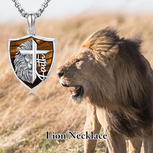 Lion Necklace for Men 925 Sterling Silver Lion Pendant Men of Faith Bible Christian Jewelry Gifts for Husband Brother2