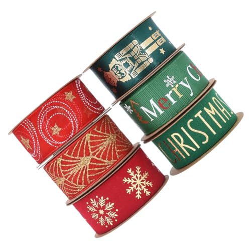 OHPHCALL 6 ロールクリスマスリボン巻 耐久生地 ゴールド箔装飾 ホリデークラフト用 包装 ラッピング ツリー飾り プレゼントやリースに