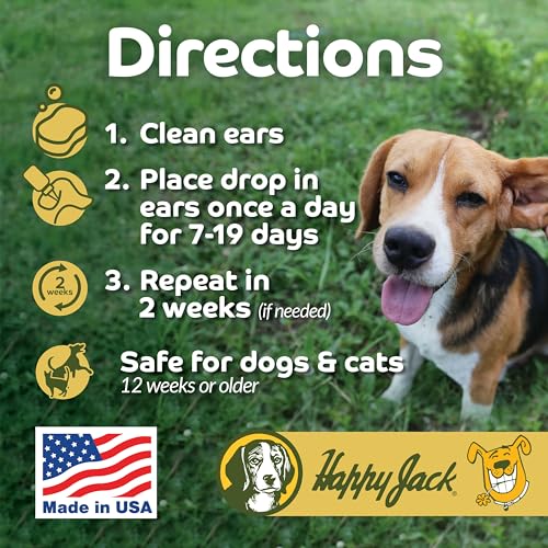 Happy Jack Mitex Ear Mite Treatment for Dogs & Cats (0.5 oz), Itch Relief from Constant Itching & Ear Irritation