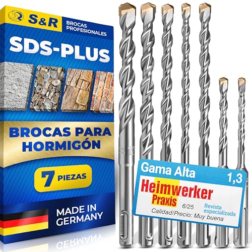 S&R Brocas Sds Plus Hórmigon Armado 2 Cortadores. Juego de 7 Brocas -MADE IN GERMANY. Calidad Industrial
