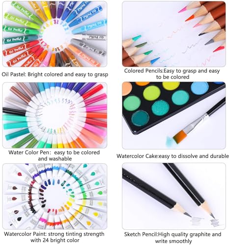 Image of KARP 145 Pcs Children Deluxe Art Drawing Set for Kids Case Studio Art and Craft Supplies Drawing and Painting Set Great Gift (Unicorn Design-Blue)