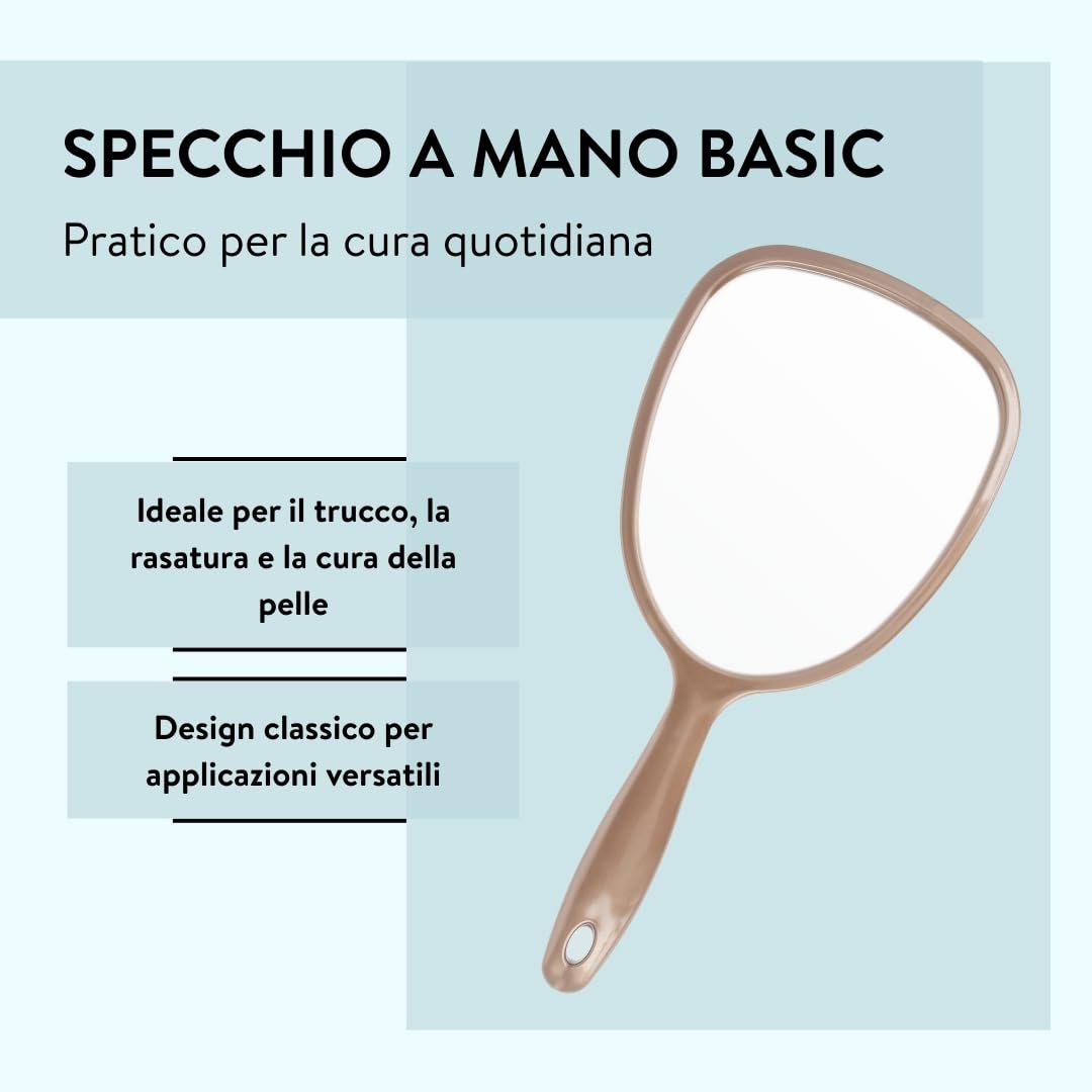 PARSA BEAUTY specchio ovale 14,5 x 11,5 cm (Champagne) – Specchietto con manico dal design ergonomico – Mirror pratico per capelli e cura del viso