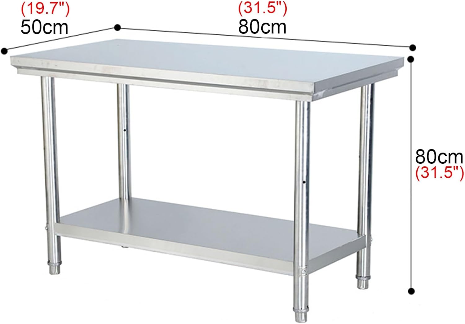Thickened Stainless Steel Workbench Double Kitchen Preparation Table Multifunctional Metal Table Sturdy and Stable Open Storage Shelf with Adjustable Feet Widely Use