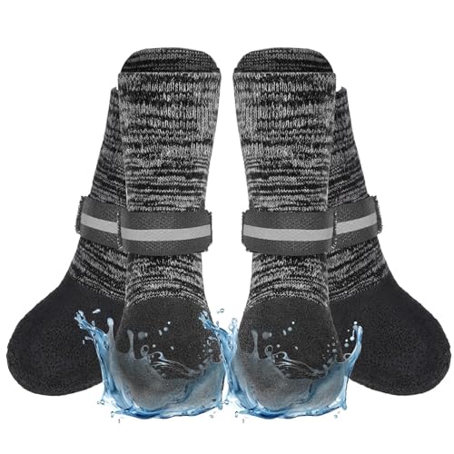 EXPAWLORER Anti Slip Dog Socks to Prevent Licking Paws, Shoes for Snow Winter, Boots & Paw Protectors with Grippers, Waterproof Booties for Hardwood Floors for Small Medium Large Senior Dogs Black M
