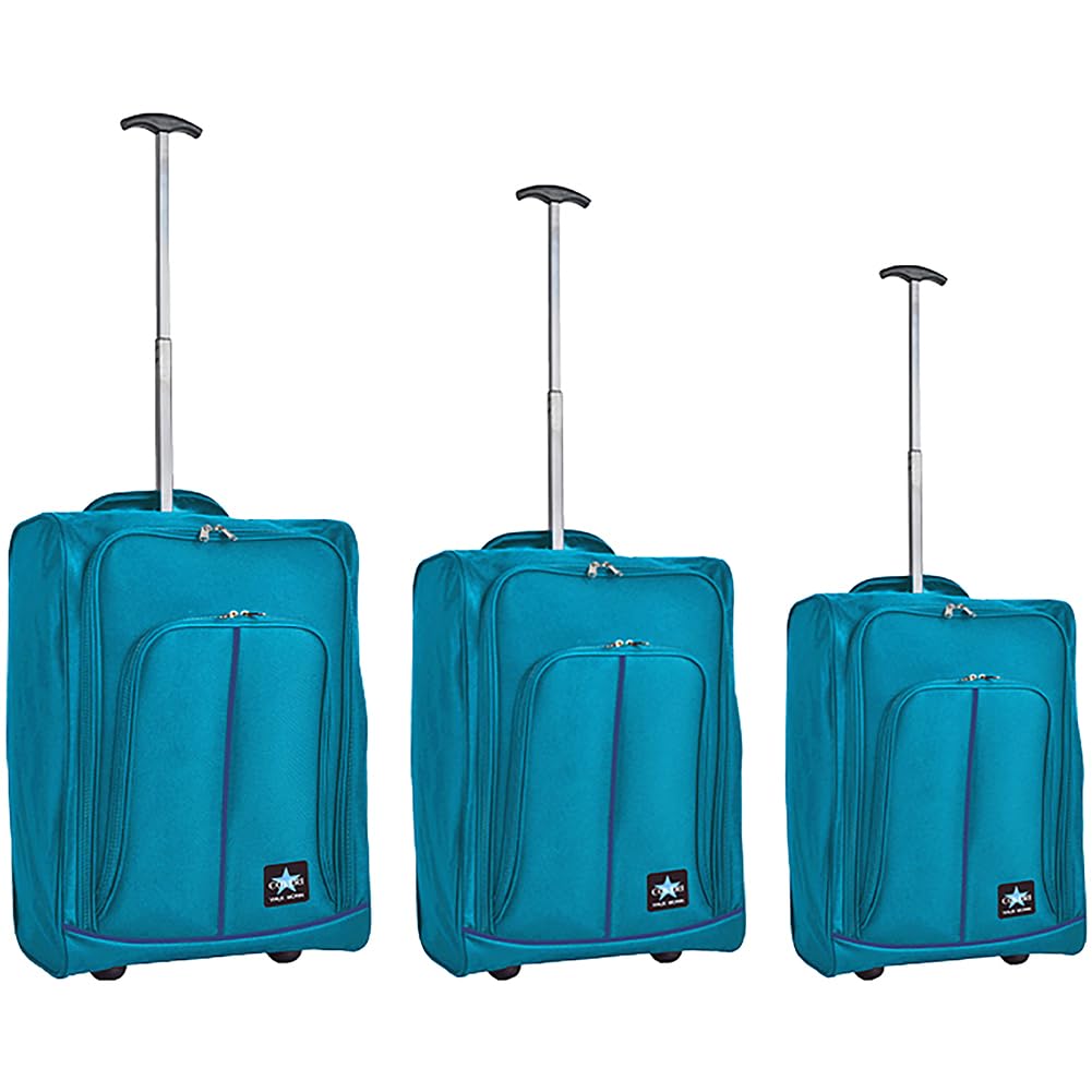 Set 3 Valigie Morbide Resistenti, Bagaglio a Mano con Rivestimento Morbido e Maniglia Telescopica, Valigia Trolley Resistente da Viaggio Morbida con Ruote Coveri Viale Morin (Azzurro)