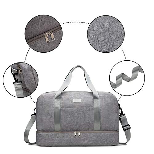 HOKEMP Gym Bag For Women Men Sport Duffel Bag with Shoes Compartment, Swim Bag Travel Tote Luggage Shoulder Bag (Grey)