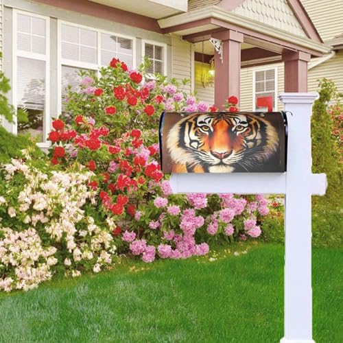Image of Dujiea Tiger Head Mailbox Wrap - Waterproof Magnetic Post Box Cover, Large Size 25.5 inch L x 21 inch W - Garden Yard Home Decor