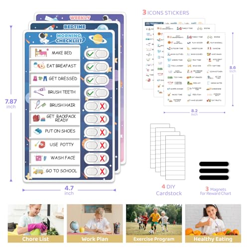 Image of 3 in 1 Bedtime /Morning /Weekly Astronaut Routine Chart for Kids, Magnetic Chore Chart for Toddlers, Visual Schedule for Kids Toddlers Schedule Board for Home