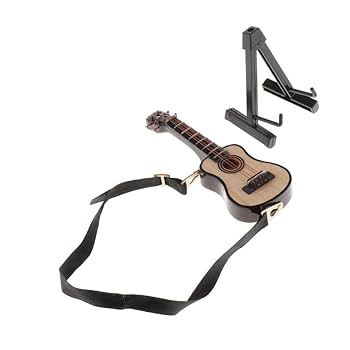 Amazon | Fenteer ドールハウス 楽器 木製ギター 1/12人形付き