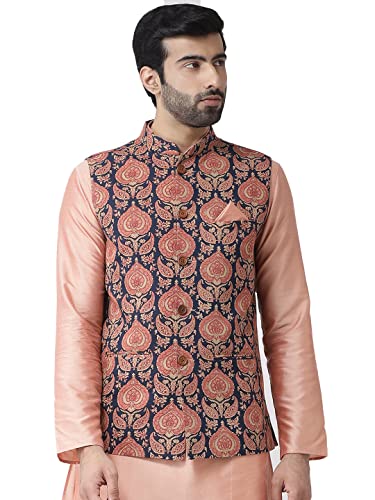 Image of Kisah Men's Silk Blend Printed Nehru Jacket Regular Fit | Designer Ethnic Layering | Wedding & Occasion Wear