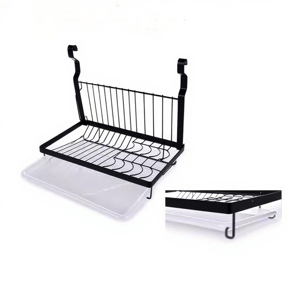 Abtropfgestell Faltbar Hängend Abtropfständer mit Stange Geschirrtrockner zum aufhängen Geschirrständer Klappbar Edelstahl Abtropfregal Geschirr Teller Relingsystem Wand Dish Drying Schwarz