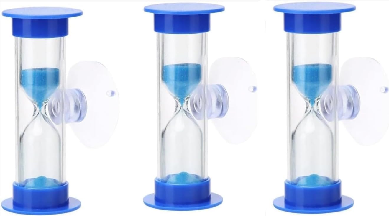 3Pcs Blue Toothbrush Timer for 2mins Sand Clock Timer 2 Minute Sand, Plastic Suction Cup Hourglass Sandglass Desktop Ornament Party Favors