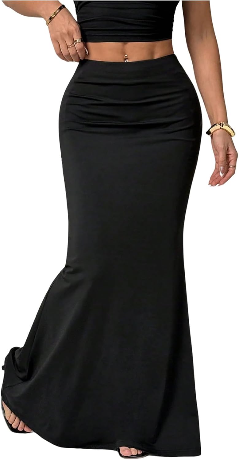 SOLY HUX Women's Plus Size Maxi Skirt High Waisted Fishtail Bodycon Long Skirts Cocktail Party Going Out Outfits