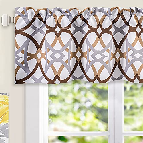Driftaway Alexander Spiral Geo Trellis Pattern Window Curtain Valance Rod Pocket 52 Inch By 14 Inch Plus 2 Inch Header Brown 1 Pack #TOP7