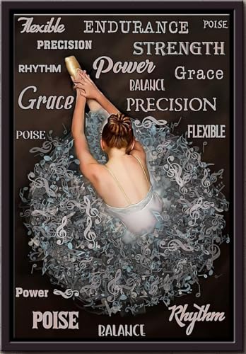 YAASIMOULE Póster de ballet con notas musicales, fuerza de resistencia flexible, lienzo mate enmarcado